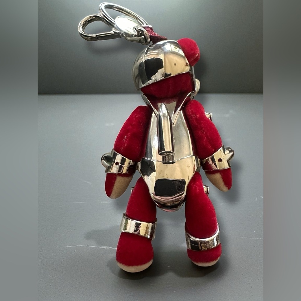 Prada Bear Robot Metallic Charm Keychain Red and Silver Teddy w/Box Red Crystals - Picture 5 of 13